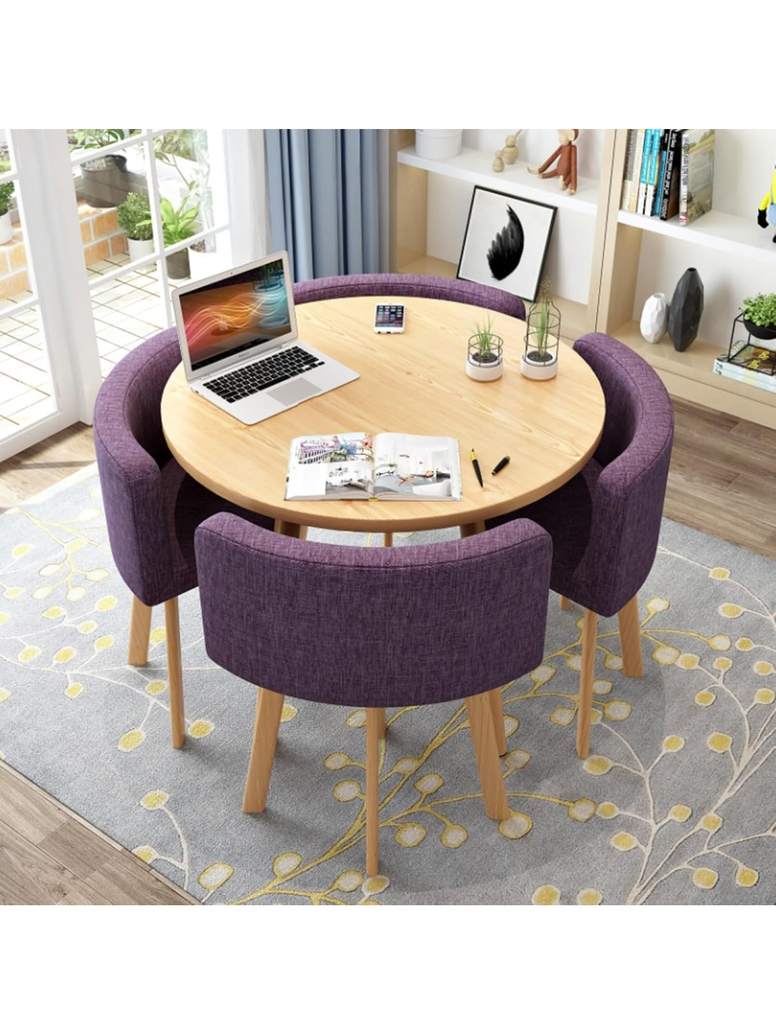 Rundes Tisch Set mit Stuhlen fur Buro Empfang Kuche und Besprechungsraum im schlichten Design in Lila