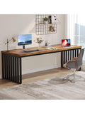 Grosser Schreibtisch 180 cm mit stabilem Metallgestell als Computer Arbeitsplatz oder Konferenztisch in Braun