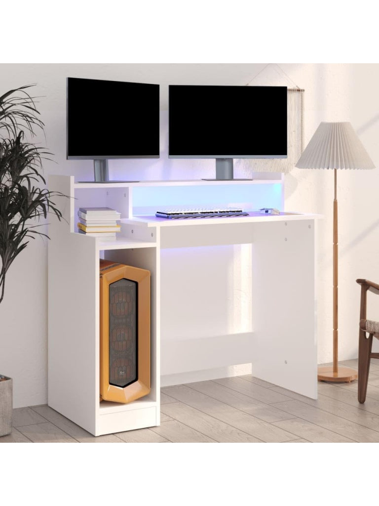 Verstellbarer Schreibtisch 97 x 45 x 90 cm in Weiss mit integrierter LED Beleuchtung