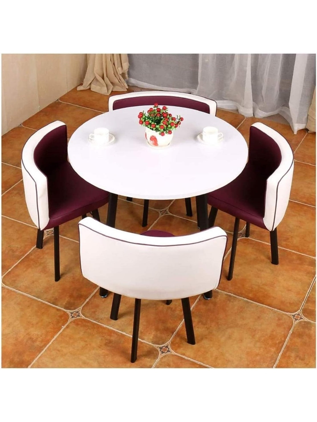 Modernes Tisch und Stuhl Set im minimalistischen Design fur Buro Empfang und Zuhause in Weiss und Lila