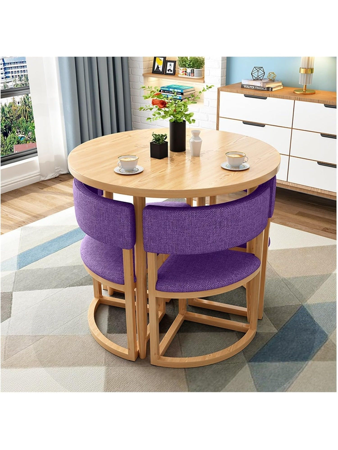 Rundes Esstisch Set mit 80 cm Tisch und passenden Stuhlen fur Buro Balkon Konferenz und kleine Raume in Violett