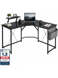 L Schreibtisch 130 x 130 x 75 cm in Schwarz mit Aufsatzregal Zusatzfach und Seitentasche fur Homeoffice