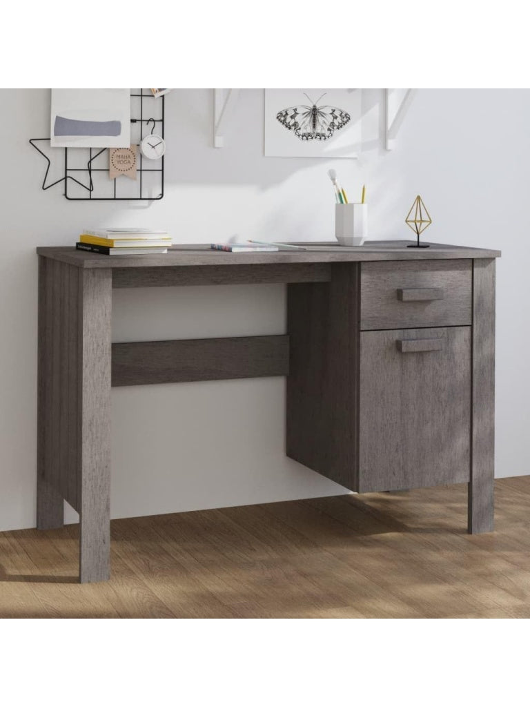 Massivholz Schreibtisch aus Kiefer in Hellgrau 113 x 50 x 75 cm fur Homeoffice