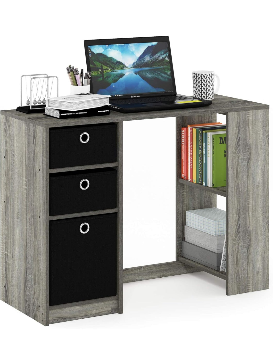Moderner Computertisch in Eiche Schwarz 100,1 x 39,9 x 74,4 cm fur Buro und Homeoffice